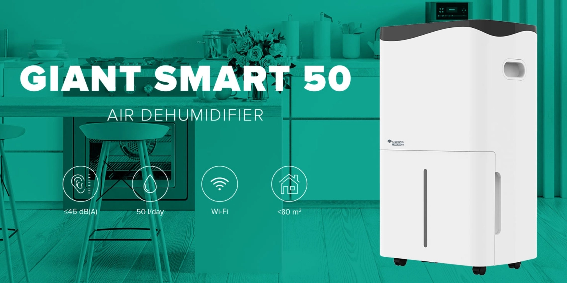 Moderný odvlhčovač MyCond Giant Smart vhodný pre obytné a kancelárske priestory.