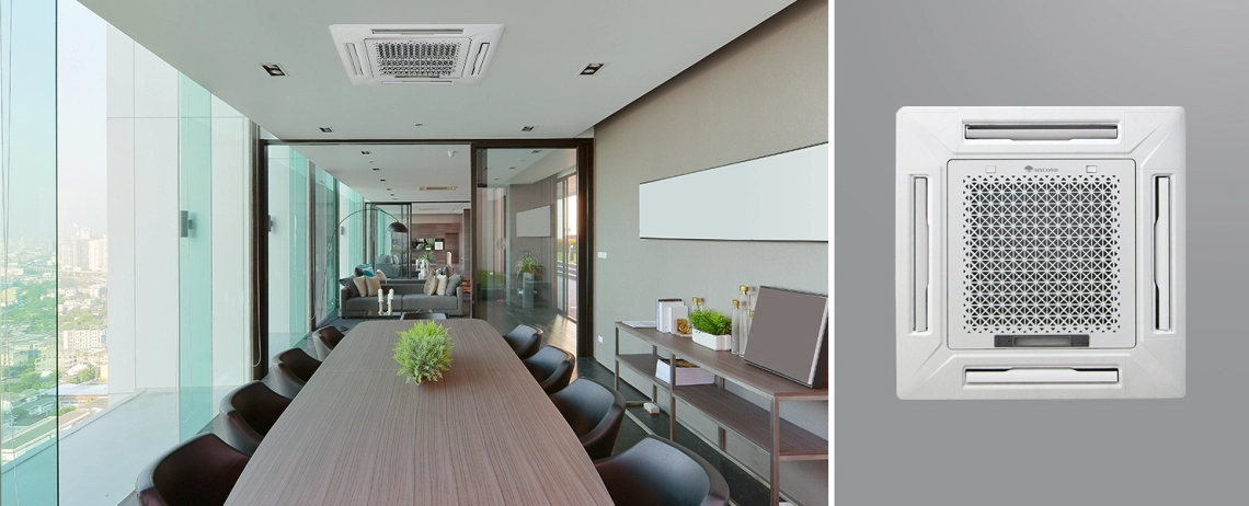MyCond MCFK-T2 Moderný 4-cestný kazetový ventilátor s energeticky účinným dizajnom.