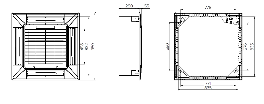 MyCond MCFK-T2 Elegantný dizajn 4-cestného kazetového ventilátora do stropu.