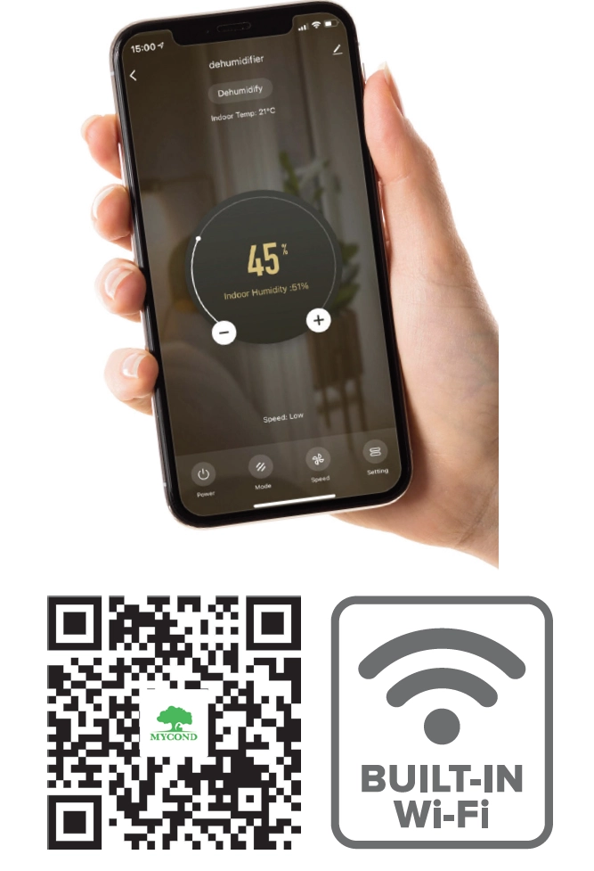 Odvlhčovač vzduchu MyCond Roomer Smart 25 so zvýraznenými funkciami energetickej účinnosti.