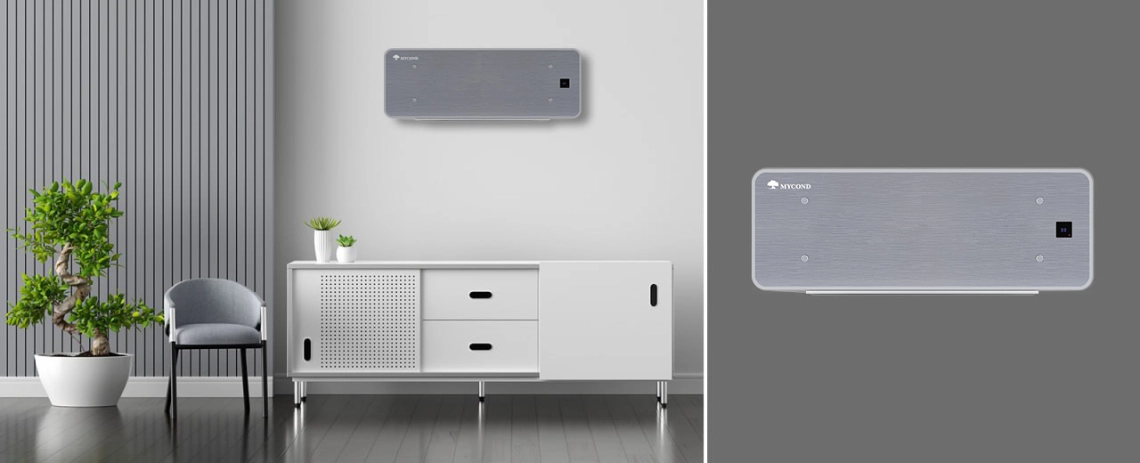 MyCond Silver Glass Wall Ultratenký ventilátor so strieborným sklom a intuitívnym ovládaním.