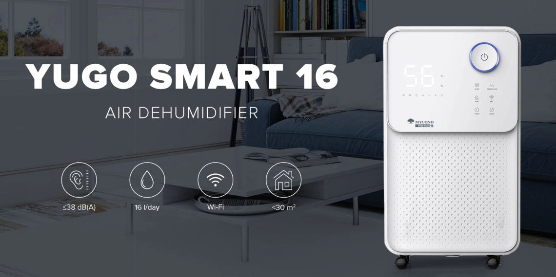 YUGO Smart 16 Kompaktný odvlhčovač vzduchu s tichou prevádzkou a vysokou účinnosťou.